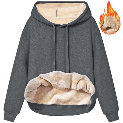 Rayson Damen Kapuzenpullover Winter Warme Fleece Gefüttert Sweatshirt Langarm Pullover Hoodie mit Tasche(Grau,S) von Rayson