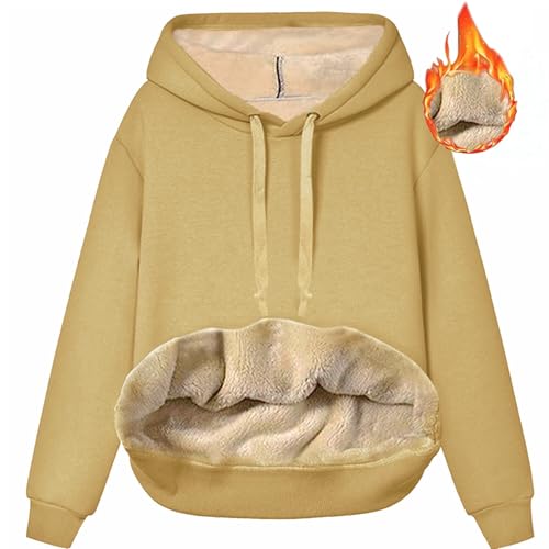 Rayson Damen Kapuzenpullover Winter Warme Fleece Gefüttert Sweatshirt Langarm Pullover Hoodie mit Tasche(Khaki,L) von Rayson