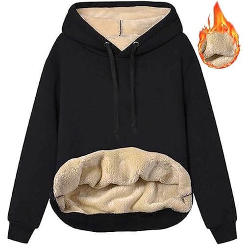 Rayson Damen Kapuzenpullover Winter Warme Fleece Gefüttert Sweatshirt Langarm Pullover Hoodie mit Tasche(Schwarz,XL) von Rayson