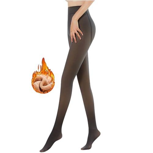 Rayson Damen Strumpfhosen Durchscheinend Plüschstrümpfe 330g Fleece Futter Thermo Strumpfhosen für Damen Winter Leggings(Schwarz,S) von Rayson