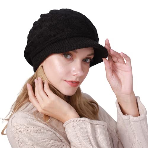 Rayson Damen Winter Strickmütze für Damen Elegante Barett Hat Weich und atmungsaktiv Geeignet zum Warmhalten im Winter Sonnenschutz im Freien（Schwarz） von Rayson