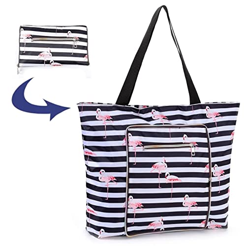 Rayson Faltbare Strandtasche Damen mit Reißverschluss Groß 46x10x43 cm Sommertaschen Badetasche xxl Familie Handtasche Shopper(Fenicottero a righe nere,S) von Rayson
