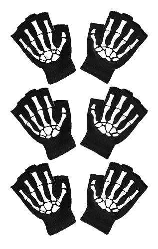 Rayson Halloween Kostüme Dekorative Handschuhe Skelett Handschuhe Schwarz Unisex Halbfinger Handschuhe Leuchtende Grinch Handschuhe Winter Fäustlinge Cosplay Skelett Halbfinger von Rayson