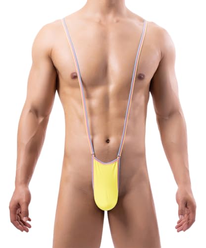 Rayson Herren String Tanga Einstellbare V Sling Mankini Borat Style Straps Thong Bodysuit Männer One Size(Gelb) von Rayson