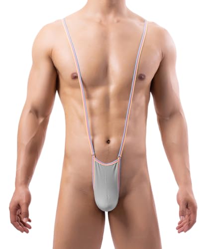 Rayson Herren String Tanga Einstellbare V Sling Mankini Borat Style Straps Thong Bodysuit Männer One Size(Grau) von Rayson