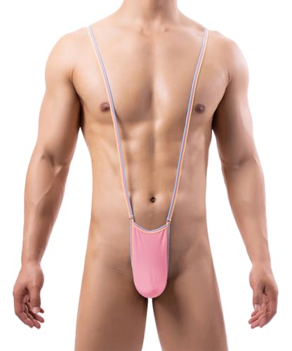 Rayson Herren String Tanga Einstellbare V Sling Mankini Borat Style Straps Thong Bodysuit Männer One Size(Rosa) von Rayson