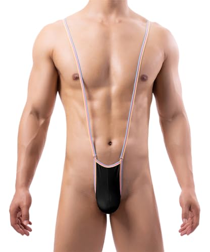 Rayson Herren String Tanga Einstellbare V Sling Mankini Borat Style Straps Thong Bodysuit Männer One Size(Schwarz) von Rayson