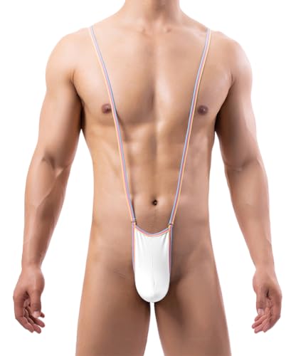 Rayson Herren String Tanga Einstellbare V Sling Mankini Borat Style Straps Thong Bodysuit Männer One Size(Weiß) von Rayson