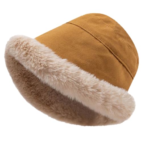 Rayson Damenmützen Winter Gefüttert Weit Elegant Mütze Damen Winter Bommel mit Ohrenschutz Fischerhut Damen Winter Winddichte Mütze Fleece Futter(Khaki,One Size) von Rayson