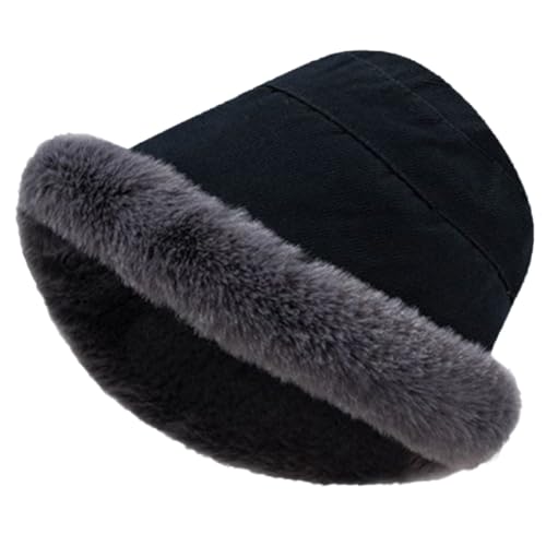 Rayson Damenmützen Winter Gefüttert Weit Elegant Mütze Damen Winter Bommel mit Ohrenschutz Fischerhut Damen Winter Winddichte Mütze Fleece Futter(Schwarz,One Size) von Rayson