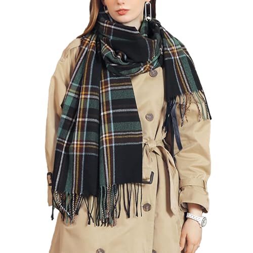 Rayson Schal für Damen Kaschmirimitat Winter Warm Cape Wendbar Kariert Verdickt Mittellange Elegante Stola mit Quasten(Schwarz,Einheitsgröße) von Rayson