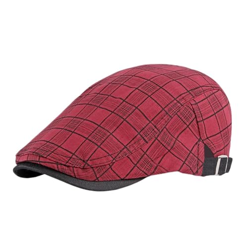 Rayson Schiebermütze Herren Barett Cap Karierte Verstellbare Baskenmütze Newsboy Flat Beret Hut Atmungsaktiv Sommer(Rot) von Rayson