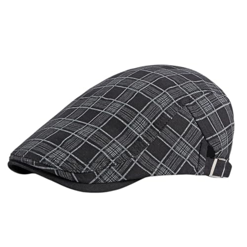 Rayson Schiebermütze Herren Barett Cap Karierte Verstellbare Baskenmütze Newsboy Flat Beret Hut Atmungsaktiv Sommer(Schwarz) von Rayson
