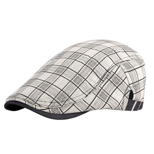 Rayson Schiebermütze Herren Barett Cap Karierte Verstellbare Baskenmütze Newsboy Flat Beret Hut Atmungsaktiv Sommer(Weiß) von Rayson