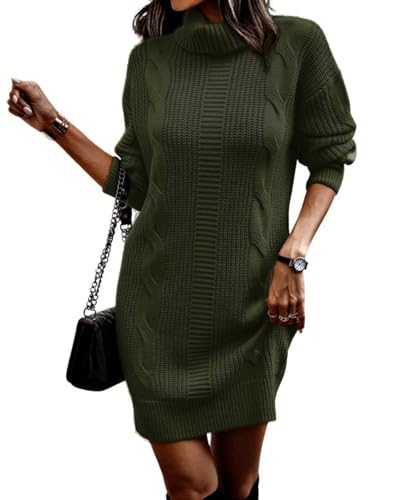 Rayson Strickkleid Für Damen Hoher Kragen Knielang Wickelkleid Elegant Lange Ärmel Casual Kleider Strick Herbst Winter（Grün，L von Rayson
