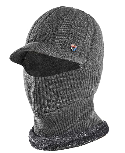 Rayson Strickmütze mit Ohrenklappen Herren Damen Winter Mütze und Handschuh Set Beanie Mütze Fleece Gefütterte Warme Beanie Mütze Outdoor Caps,Dunkelgrau von Rayson