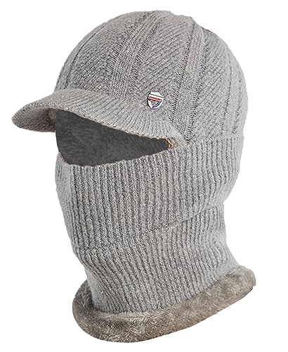 Rayson Strickmütze mit Ohrenklappen Herren Damen Winter Mütze und Handschuh Set Beanie Mütze Fleece Gefütterte Warme Beanie Mütze Outdoor Caps,Hellgrau von Rayson