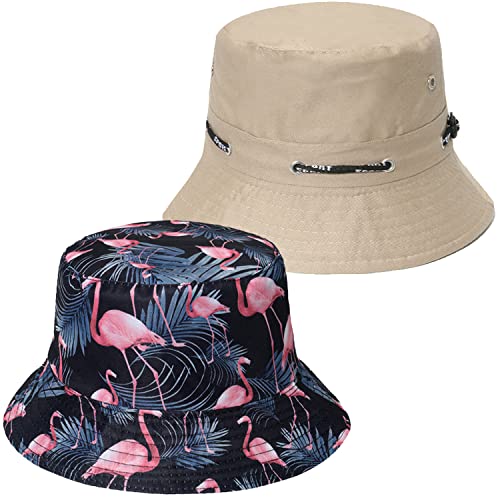 Rayson Unisex Fischerhut Fishermütze Faltbar Anglerhut für den Außenbereich Mode Draussen Bucket Hat Sonnenhut Fischerhut mit breiter Krempe Faltbare Strandkappe,Khaki,Flamingo von Rayson