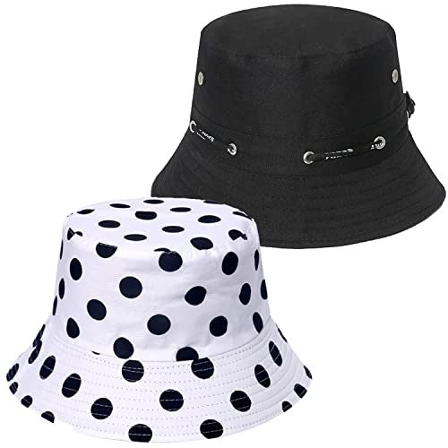 Rayson Unisex Fischerhut Fishermütze Faltbar Anglerhut für den Außenbereich Mode Draussen Bucket Hat Sonnenhut Fischerhut mit breiter Krempe Faltbare Strandkappe,Schwarz,Schwarze Tupfen von Rayson