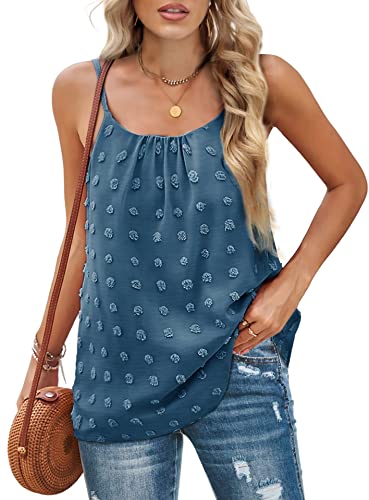 Rayson Unterhemden Spaghettiträger Damen Verstellbarer Spaghetti Strap ärmellose Camisole Damen Sommer Casual Tank Top Kreis Pompons Design(Blau,XXL) von Rayson