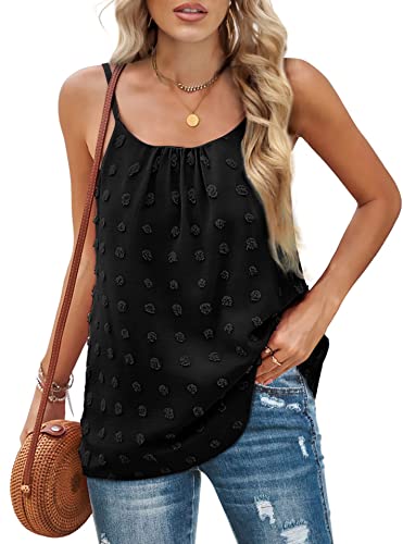 Rayson Unterhemden Spaghettiträger Damen Verstellbarer Spaghetti Strap ärmellose Camisole Damen Sommer Casual Tank Top Kreis Pompons Design(Schwarz,XXL) von Rayson