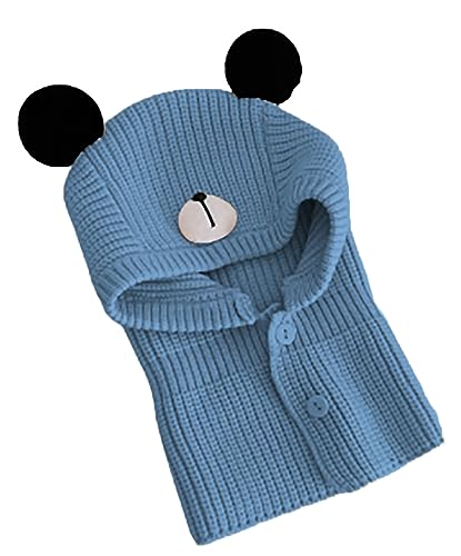 Rayson Winter Strickmütze Mädchen Junge Mütze mit Ohren Bear SchlupfmüTze Baby Baumwolle Knopf Kinder Beanie Mädchen Einfarbig(Azurblau,One Size) von Rayson