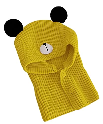 Rayson Winter Strickmütze Mädchen Junge Mütze mit Ohren Bear SchlupfmüTze Baby Baumwolle Knopf Kinder Beanie Mädchen Einfarbig(Gelb,One Size) von Rayson