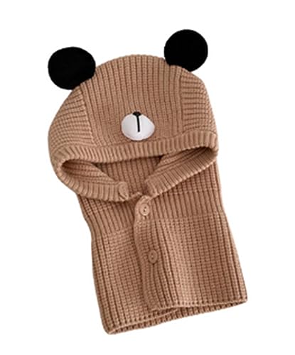 Rayson Winter Strickmütze Mädchen Junge Mütze mit Ohren Bear SchlupfmüTze Baby Baumwolle Knopf Kinder Beanie Mädchen Einfarbig(Khaki,One Size) von Rayson