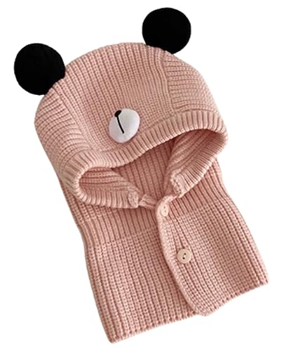 Rayson Winter Strickmütze Mädchen Junge Mütze mit Ohren Bear SchlupfmüTze Baby Baumwolle Knopf Kinder Beanie Mädchen Einfarbig(Rosa,One Size) von Rayson