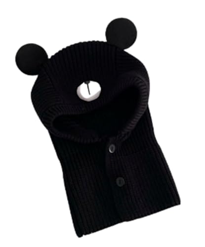 Rayson Winter Strickmütze Mädchen Junge Mütze mit Ohren Bear SchlupfmüTze Baby Baumwolle Knopf Kinder Beanie Mädchen Einfarbig(Schwarz,One Size) von Rayson