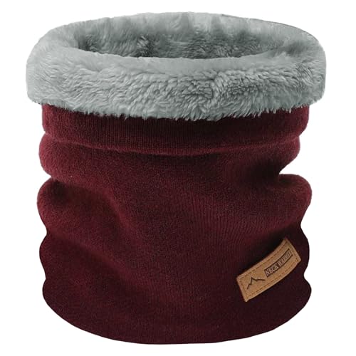 Rayson Winter Tube Neck Warmer für Herren Damen mit Plüschfutter Unisex Windschutz Strick Loop Schal(Burgunderrot,Einheitsgröße) von Rayson