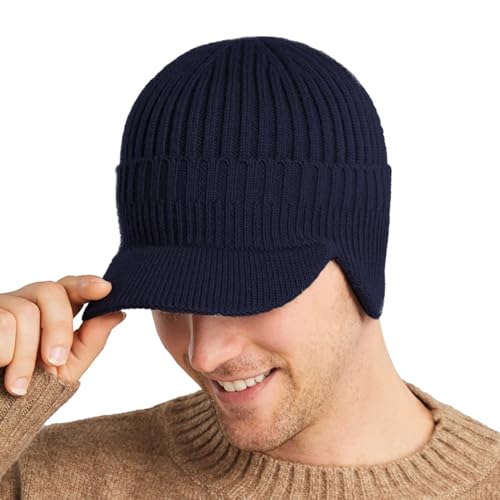Rayson Wintermütze Herren Damen Strickmütze Winter Warm Mütze mit Ohrenklappen Unisex Beanie für Männer FraueGestrickte Visier Mütze Herbst Winter Outdoor(Marineblau) von Rayson