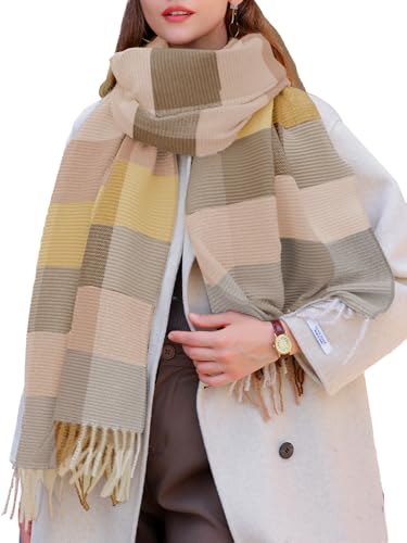 Rayson Fashion Women Scarf Winter Checked Square Scarfs Blanket Warm Women's Tartan Scarf Stripes Plaid Pattern Poncho Fringe Reusable for Family Friends（khaki） von Rayson