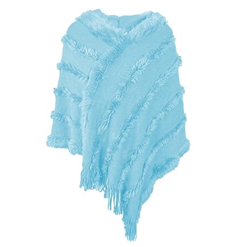 Strick Poncho mit Fransen für Damen Kapuzen Schal Cape Poncho Cape mit Kapuze Häkeln Plüsch Gestreift und Flanell Fashion Cape Strick Poncho mit Fransen für Damen von Rayson