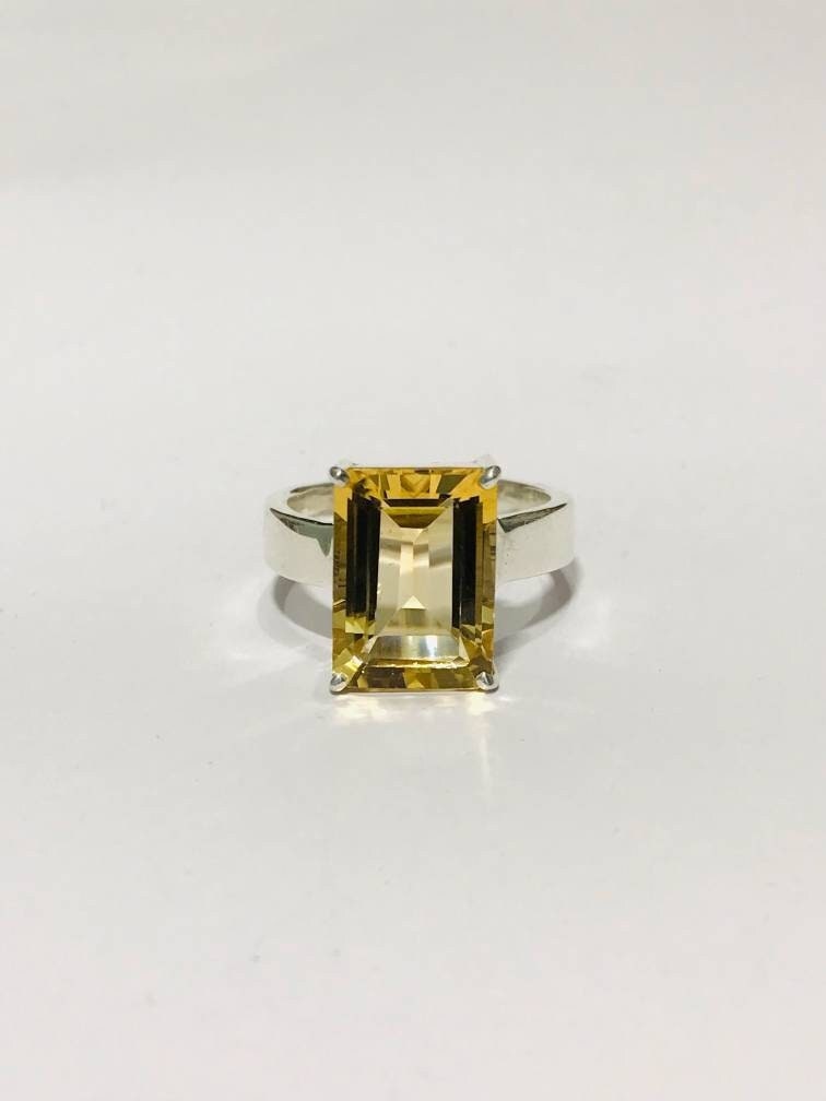 Smaragd Citrin Ring Rechteck Für Männer Und Frauen Gelber in 925 Sterling Silber November Birthstone Geschenk von RazaGemStore