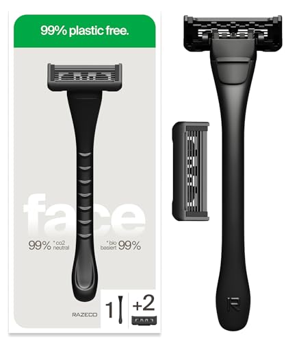 Razeco5 Pro – Plastikfreier Nassrasierer | 1 Griff + 2 Plastikfreie Wechselköpfe mit 5 präzisions Klingen | Plastikfreies Rasieren (Face) von Razeco