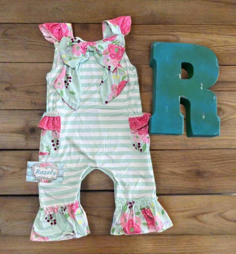 Frühlings Blumen Romper Baby Mädchen, Gestreifter Strampler - 18/24 M Letzte von Razels