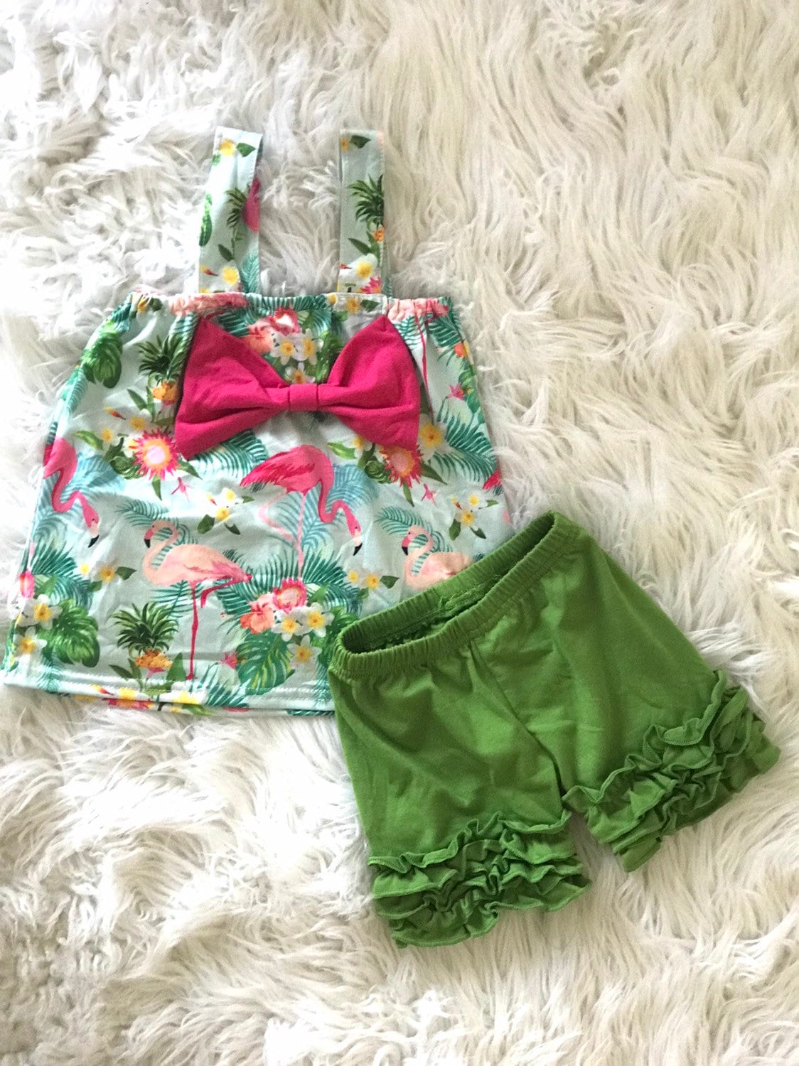 Kleinkind Flamingo Outfit Tank Top & Rüschen Shorts Im Set von Razels