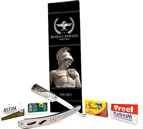 Razor Blades Club Mars Rasiermesser von Roman Empire Shaving, professioneller Rasierer für Bart, Schnurrbart und Konturen mit 20 Klingen (Astra-Derby-Shark-Voskhod) (Stahl, 1 Einheit (1 Packung) von Razor Blades Club