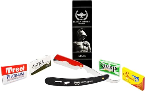 Razor Blades Club Römisches Reich Rasiermesser Mars Neues Rasiermesser, professioneller Friseurrasierer für Bart, Schnurrbart und Konturen mit 20 Klingen (Astra-Sharp-Shark-Voskhod) (Stahl, 1 Einheit) von Razor Blades Club