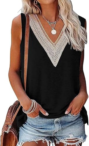 Tshirt Damen Schwarz Elegant Sommer Kleidung Baumwolle Basic Ärmellos Oberteil Schickes Locker Tunika Cute Tank Tops Modische Lässige V Ausschnitt T-Shirt von Razzlebelle