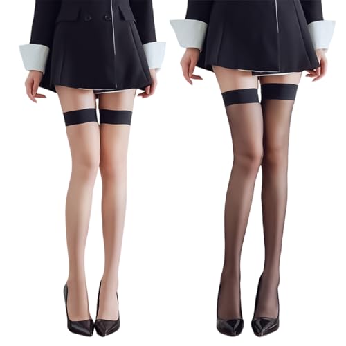 2 Paar Halterlose Strümpfe für Damen,Halterlose Strümpfe,Rutschfeste Strapsedamen,Bequeme Strapsen,Geeignet für Mädchen und Damen (Schwarz mit Schwarzem Rand * 1,Hautfarbe mit Schwarzem Rand * 1) von Rbleote