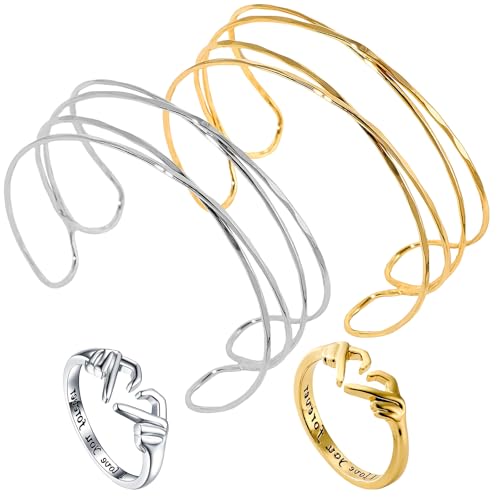 2 Stück Oberarmreif Gold Silber Armreif Gold Oberarm Minimalistische Armmanschette,Verstellbar Oberarm Wickelarmband Geschichteter Armreifen Armschmuck für Frauen und Männer mit 2 Ringe von Rbleote