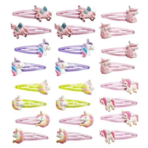 24 Haarspangen Mädchen,Haarspangen Kinder,Darunter 6 Verschiedene Cartoon-Einhorn-Formen,Fest zu Tragen und Fällt Nicht Leicht Ab,Geeignet für Mädchen und Kinder von Rbleote