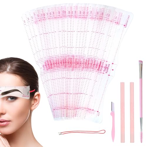 24 Stücke Augenbrauenschablonen Damen Satz,Wiederverwendbar Augenbrauen Schablonen,Augenbrauen-Lineal mit 1 Pinsel 1 Augenbrauenrasierer und 2 Augenbrauenstifte, Ideal für Verschiedene Make-up Looks von Rbleote