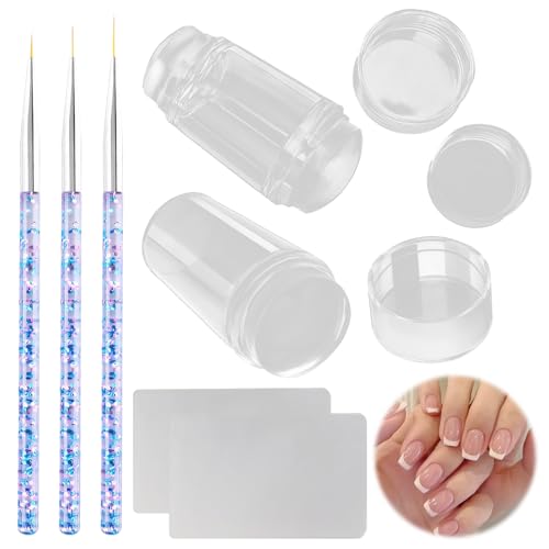 7 Stück Nagel Stempel Nagelpinsel Set, Nagelstempel mit Einzelkopf ,Nail Stamp mit Doppelkopf, French Stempel Nägel mit 3 Stück Nail Art Liner Pinsel, 2 Transferplatte, für Maniküre DIY Nageldesign von Rbleote