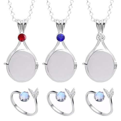 Rbleote 3 Stück H2o Plötzlich Meerjungfrau Kette,H20 Kette mit Wal Ring,Meerjungfrau Medaillon Halskette Verschleißfeste Langlebige Farbe,Geschenke für Frauen Und Mädchen von Rbleote