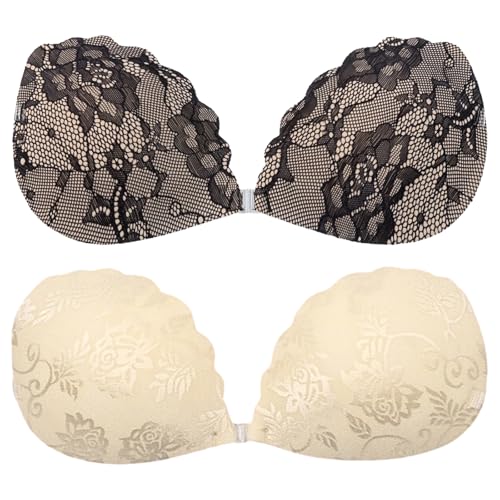 Rbleote Klebe BH Push Up,2 Stücke Trägerlos Klebe-BHS,mit Spitze Silikon Klebepads BH,Wiederverwendbare,für Abendkleider Brautkleider Badeanzüge und Rückenfreie Kleidung (Cup-Größe: C von Rbleote