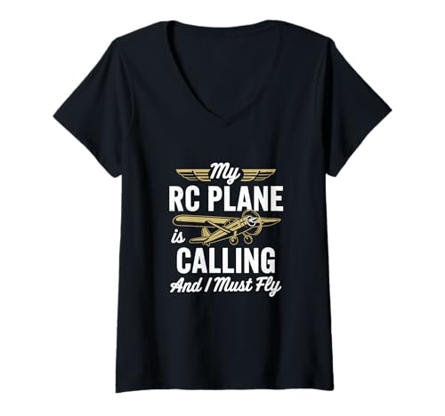 Damen My RC Plane Is Calling I Must Fly T-Shirt mit V-Ausschnitt Damen My RC Plane Is Calling I Must Fly T-Shirt mit V-Ausschnitt von Rc Plane Lover Humor Model Planes