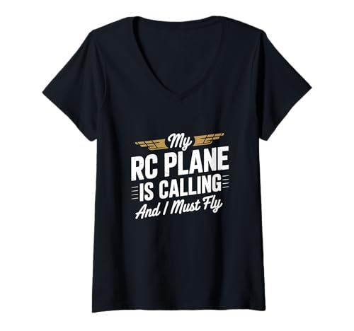 Damen My RC Plane Is Calling I Must Fly T-Shirt mit V-Ausschnitt Damen My RC Plane Is Calling I Must Fly T-Shirt mit V-Ausschnitt von Rc Plane Lover Humor Model Planes